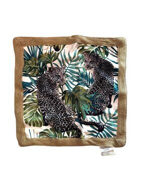 Jungle Leaf & Leopard Print Pillow Covers Woven Border 100% Polyester 22" x 22"